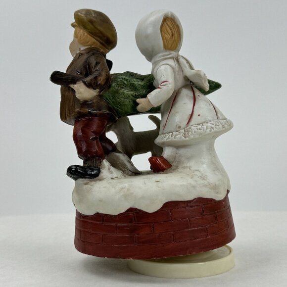 Vintage Rotating Music Box Figurine Children Dog Ceramic Plays O Christmas Tree - Picture 4 of 12